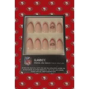 San Francisco 49ers Press-On Nails | Red French Tips + Logo Accent 🏈